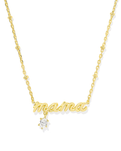 Kendra Scott Mama Gold Crystal Short Pendant Necklace in White CZ