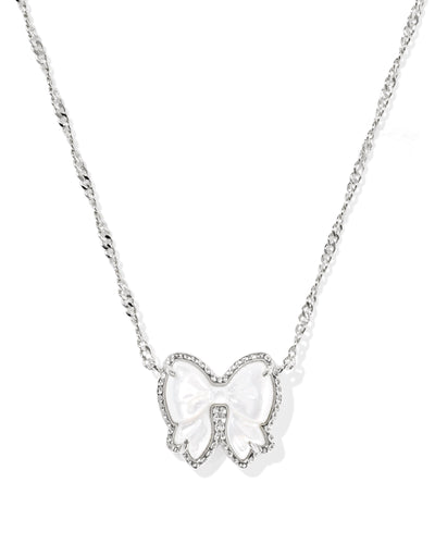 Kendra Scott Haley Silver Bow Short Pendant Necklace in Ivory Mother of Pearl