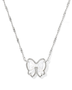 Kendra Scott Haley Silver Bow Short Pendant Necklace in Ivory Mother of Pearl
