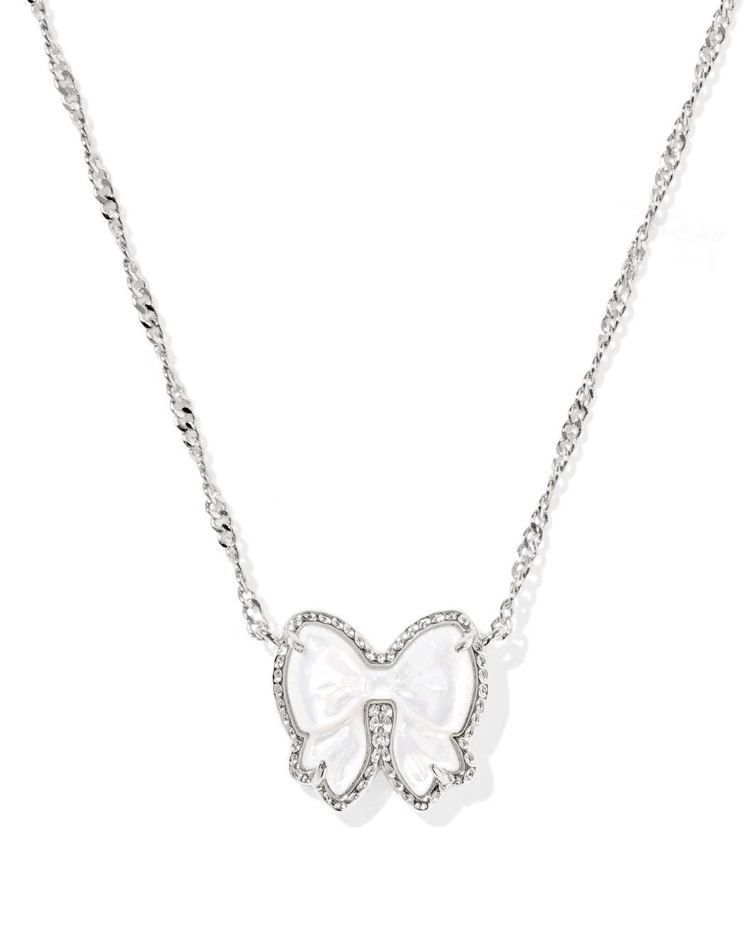Kendra Scott Haley Silver Bow Short Pendant Necklace in Ivory Mother of Pearl