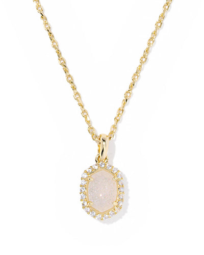 Kendra Scott Daphne Gold Crystal Frame Short Pendant Necklace in Iridescent Drusy