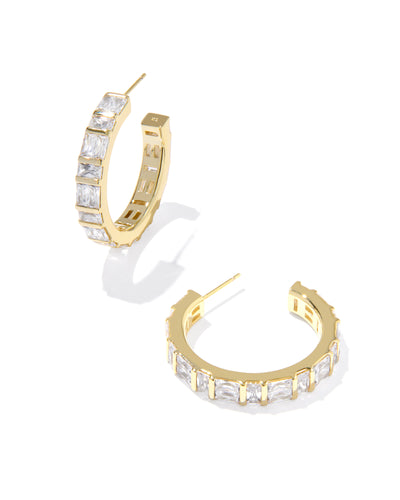 Kendra Scott Jamie Gold Hoop Earrings in White Crystal