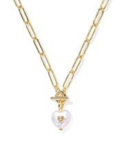 Load image into Gallery viewer, Kendra Scott Sasha Gold Heart Link and Chain Necklace in Freshwater Cultured Pearl
