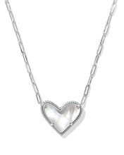 Load image into Gallery viewer, Kendra Scott Ari Heart Statement Silver Short Pendant Necklace in Ivory Mother of Pearl