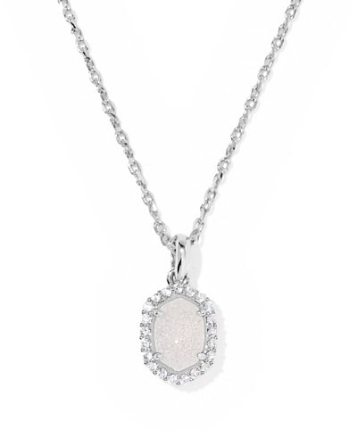 Kendra Scott Daphne Silver Crystal Frame Short Pendant Necklace in Iridescent Drusy