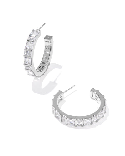 Kendra Scott Jamie Silver Hoop Earrings in White Crystal