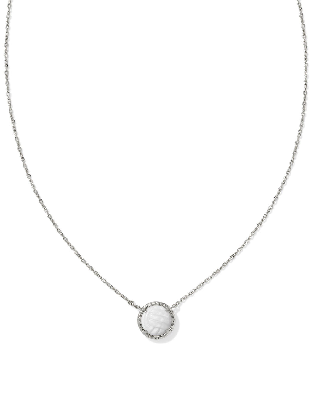 Kendra Scott Volleyball Silver Short Pendant Necklace in White Mother-of-Pearl