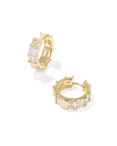 Kendra Scott Jamie Gold Huggie Earrings in White Crystal