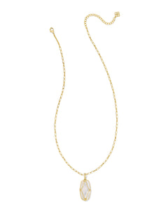 Kendra Scott Elle Lattice Frame Gold Large Long Pendant Necklace in Ivory Mother of Pearl