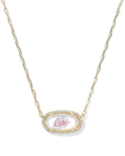 Load image into Gallery viewer, Kendra Scott Elisa Pave Frame Gold Short Pendant Necklace in Ivory Mother of Pearl Love Script