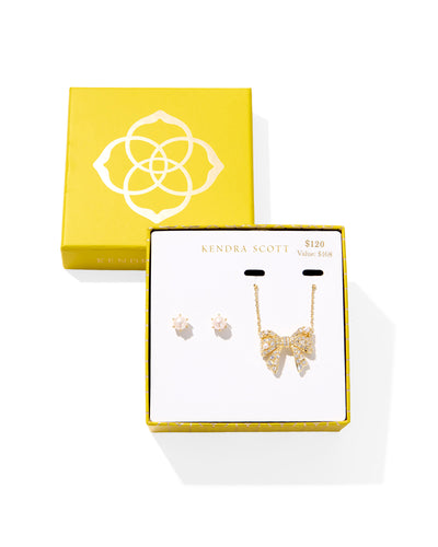 Kendra Scott Gold Krista Bow and Ashton Gift Set in White Mix