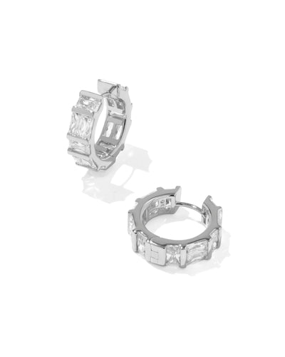 Kendra Scott Jamie Silver Huggie Earrings in White Crystal