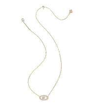 Load image into Gallery viewer, Kendra Scott Elisa Pave Frame Gold Short Pendant Necklace in Ivory Mother of Pearl Love Script