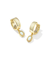 Load image into Gallery viewer, Kendra Scott Mini Ellie Gold Wide Huggie Earrings in Bright White Opal