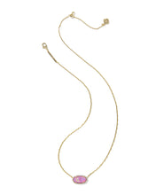 Load image into Gallery viewer, Kendra Scott Elisa Pave Frame Gold Short Pendant Necklace in Pink Opalescent Resin
