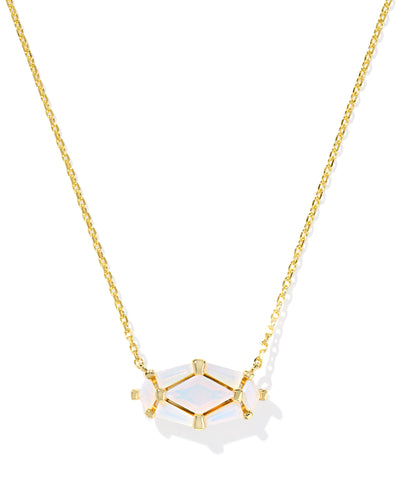 Kendra Scott Lindy Rae Elisa Gold Short Pendant Necklace in White Opalite Crystal