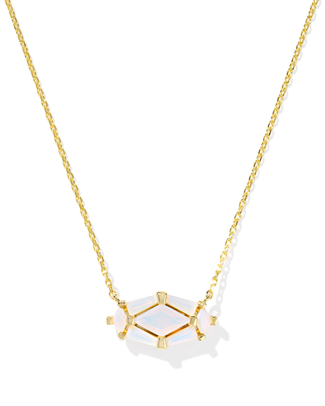 Kendra Scott Lindy Rae Elisa Gold Short Pendant Necklace in White Opalite Crystal