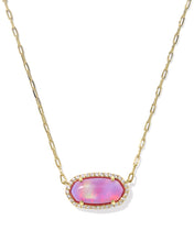 Load image into Gallery viewer, Kendra Scott Elisa Pave Frame Gold Short Pendant Necklace in Pink Opalescent Resin