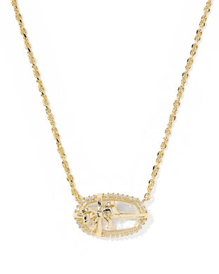 Kendra Scott Elisa Bow Gold Short Pendant Necklace in Iridescent Crystal Ivory Illusion