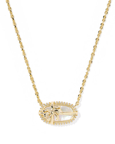Kendra Scott Elisa Bow Gold Short Pendant Necklace in Iridescent Crystal Ivory Illusion