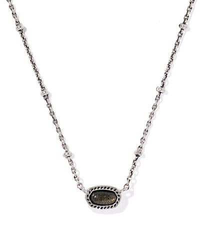 Kendra Scott Mini Elisa Silver Satellite Short Pendant Necklace in Vintage Golden Obsidian