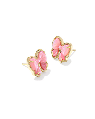 Kendra Scott Haley Gold Bow Stud Earrings in Blush Ivory Mother of Pearl