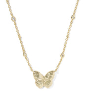 Load image into Gallery viewer, Kendra Scott Cailey Butterfly Gold Short Pendant Necklace in Pink Opalescent Resin