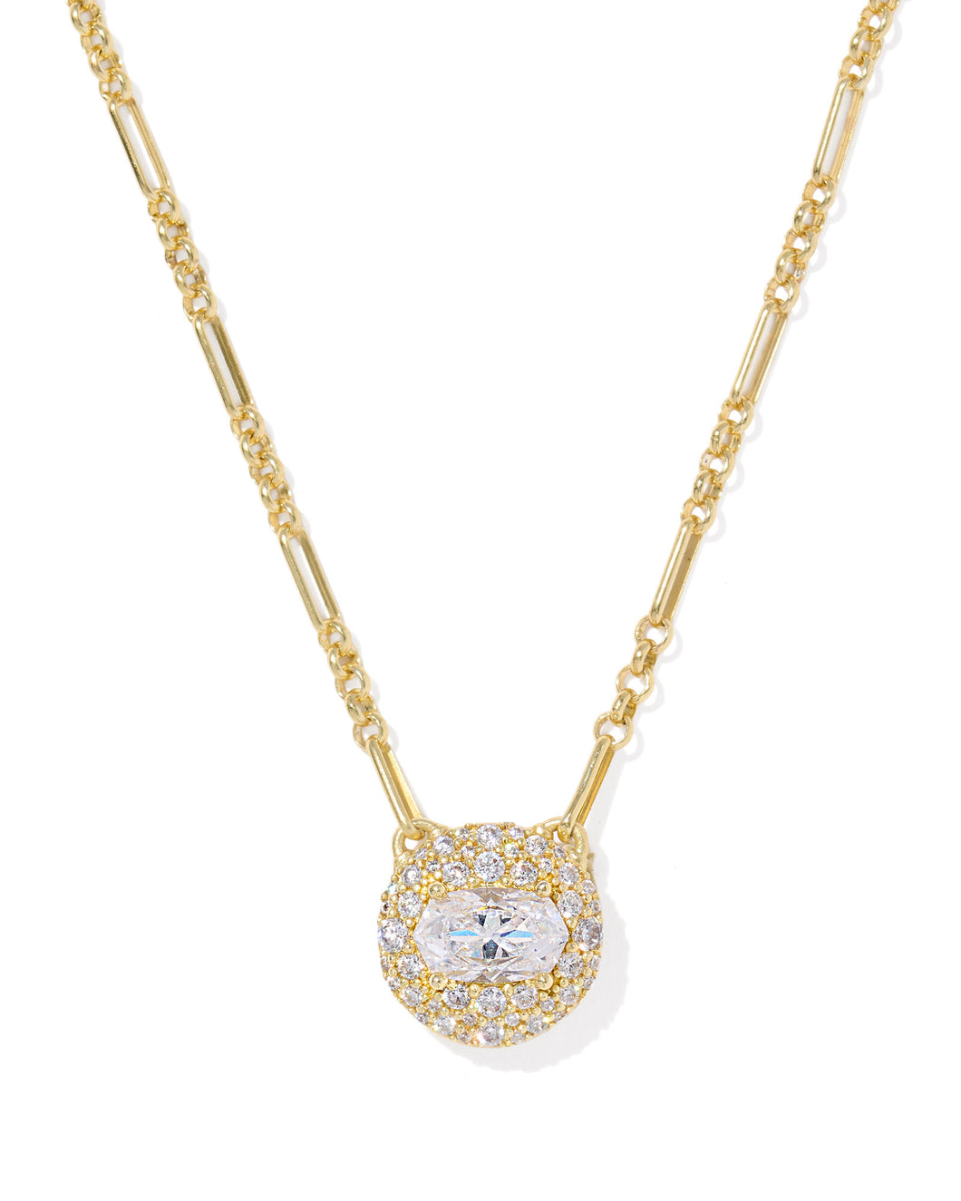 Kendra Scott Bella Gold Short Pendant Necklace in White Crystal