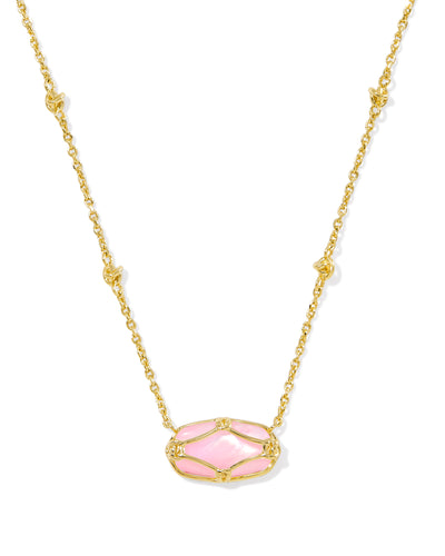 Kendra Scott Elisa Lattice Frame Gold Short Pendant Necklace in Blush Ivory Mother of Pearl