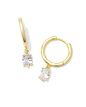 Load image into Gallery viewer, Kendra Scott Cailin Single Stone Gold Huggie Earrings in White Crystal