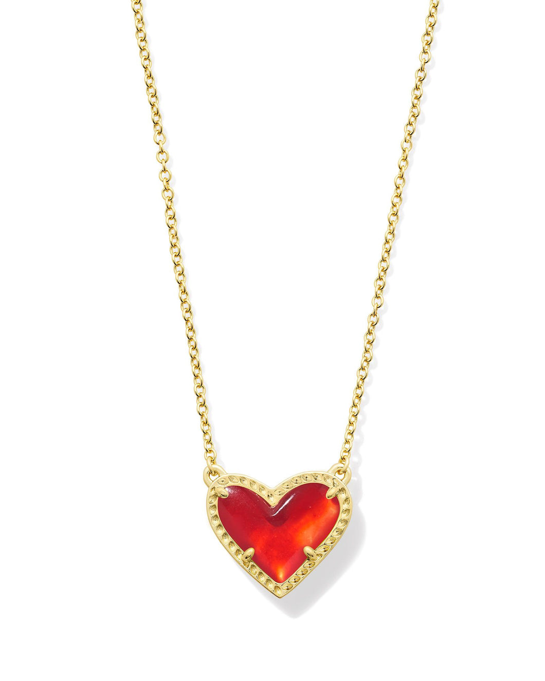 Kendra Scott Ari Heart Short Gold Pendant Necklace in Red Illusion