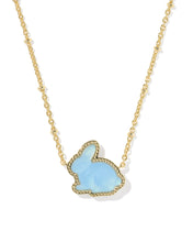 Load image into Gallery viewer, Kendra Scott Bunny Gold Short Pendant Necklace in Light Blue Dichroic Glass