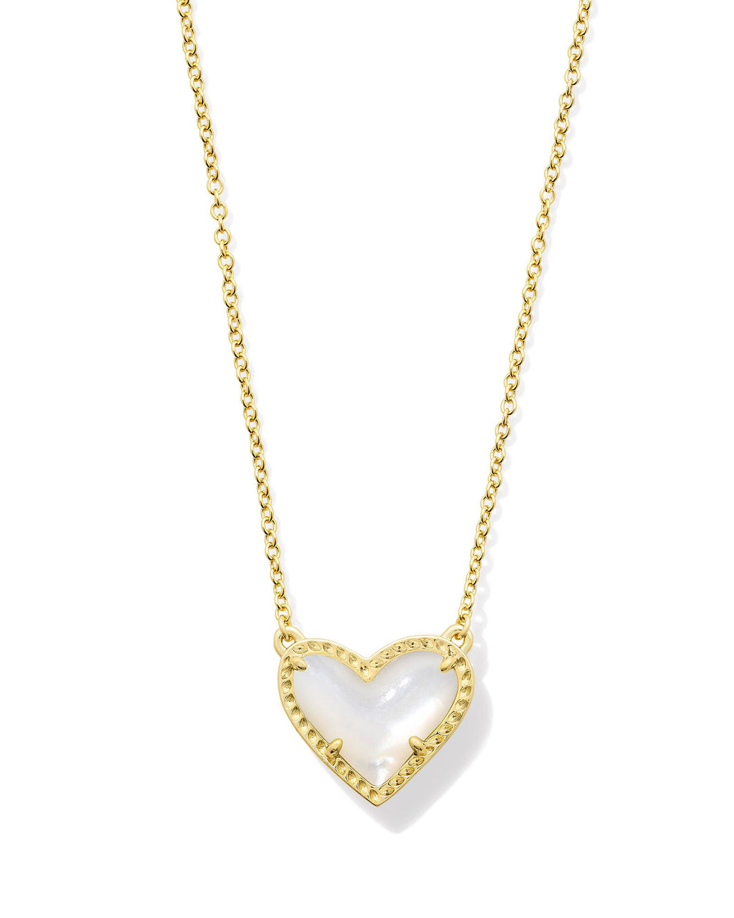 Kendra Scott Ari Heart Short Gold Pendant Necklace in Ivory Mother of Pearl
