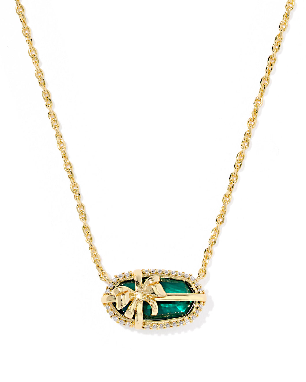 Kendra Scott Elisa Bow Gold Short Pendant Necklace in Pine Illusion