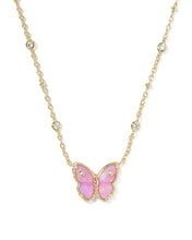Load image into Gallery viewer, Kendra Scott Cailey Butterfly Gold Short Pendant Necklace in Pink Opalescent Resin
