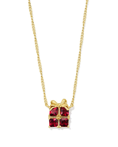 Kendra Scott Present Gold Short Pendant Necklace in Red Crystal