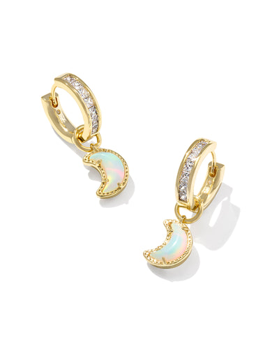 Kendra Scott Moon Gold Huggie Earrings in White Mix