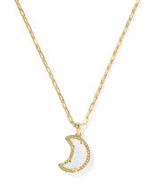 Load image into Gallery viewer, Kendra Scott Moon Gold Short Pendant Necklace in White Opalescent Resin