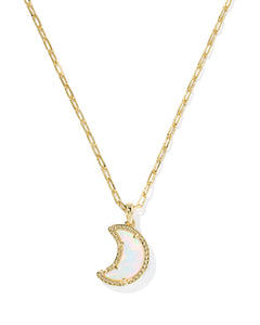 Kendra Scott Moon Gold Short Pendant Necklace in White Opalescent Resin