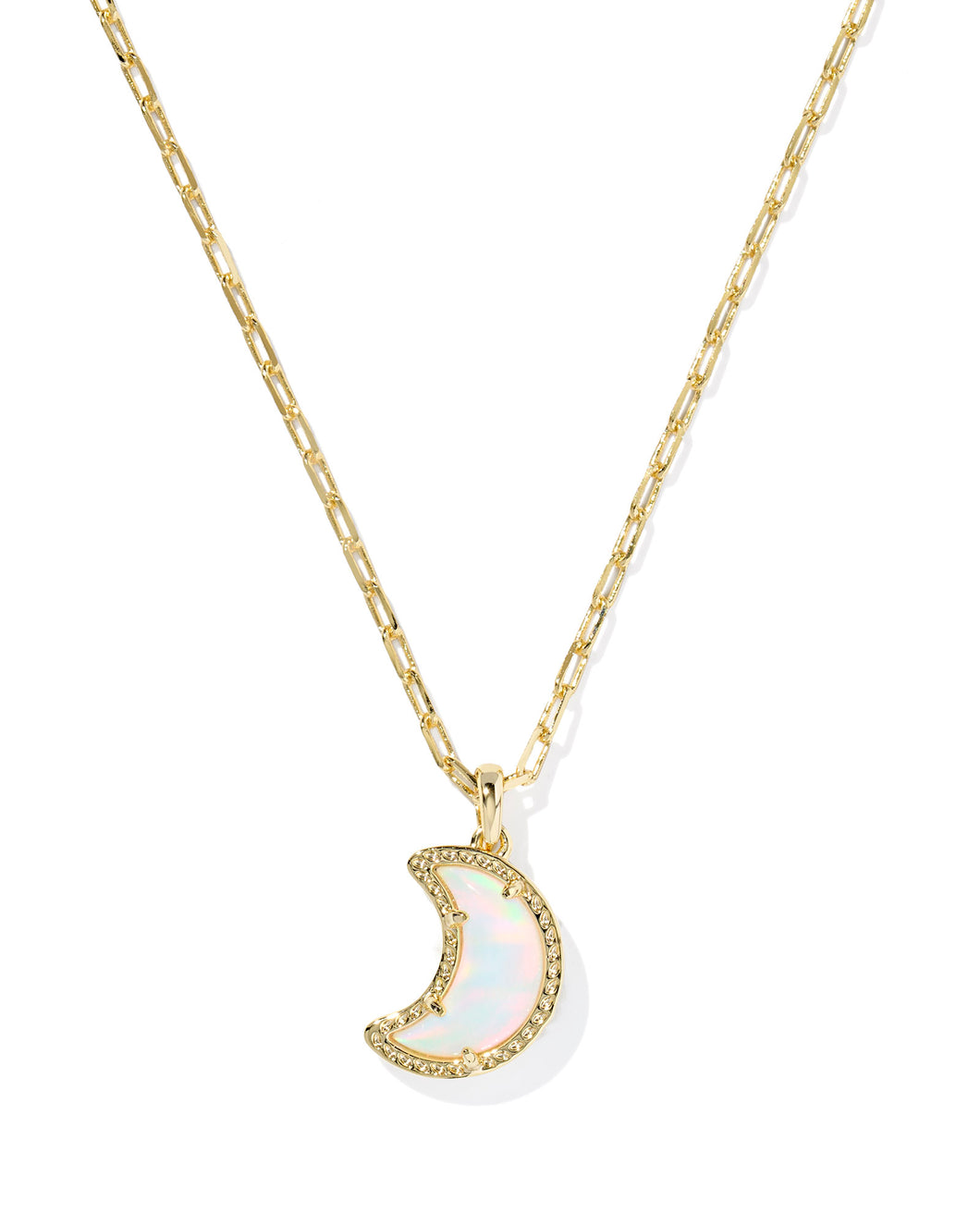 Kendra Scott Moon Gold Short Pendant Necklace in White Opalescent Resin