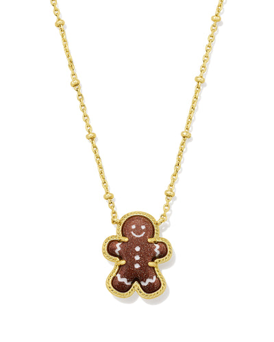 Kendra Scott Gingerbread Gold Short Pendant Necklace in Brown Goldstone