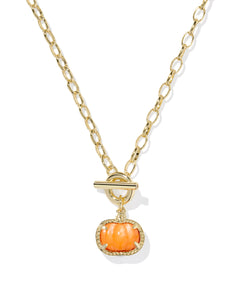 Kendra Scott Pumpkin Gold Link and Chain Necklace in Orange Mother of Pearl