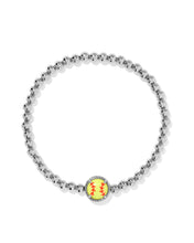 Load image into Gallery viewer, Kendra Scott Softball Silver Stretch Bracelet in Chartreuse Magnesite