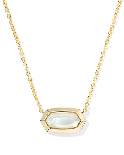 Kendra Scott Elisa Bezel Gold Short Pendant Necklace in Ivory Mother of Pearl