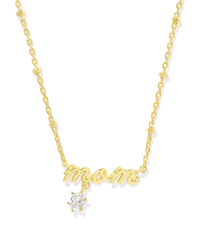 Kendra Scott Mom Gold Crystal Short Pendant Necklace in White CZ