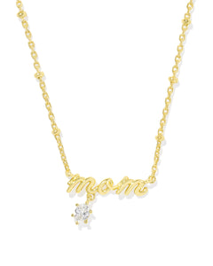Kendra Scott Mom Gold Crystal Short Pendant Necklace in White CZ