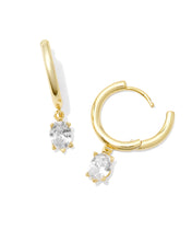 Load image into Gallery viewer, Kendra Scott Cailin Single Stone Gold Huggie Earrings in White Crystal