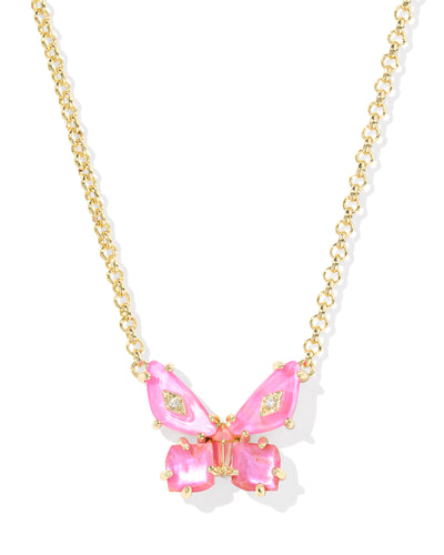 Kendra Scott Bianca Butterfly Gold Short Pendant Necklace in Pink Mix