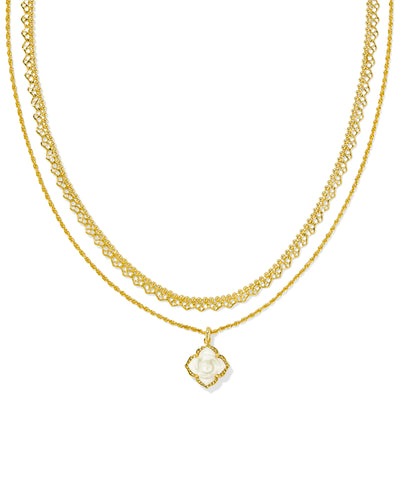 Kendra Scott Mallory Rose Gold Multi Strand Necklace in Ivory Mother of Pearl