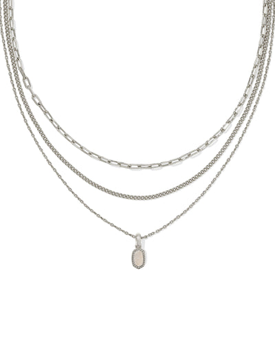 Kendra Scott Mini Elisa Silver Triple Strand Necklace in Iridescent Drusy
